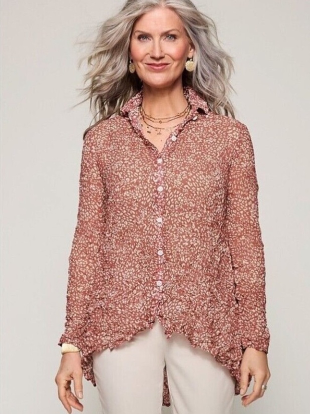 Lisa Bayne Pink Crinkle Dylan Tunic Buttoned Down Sheer Top Size XXL